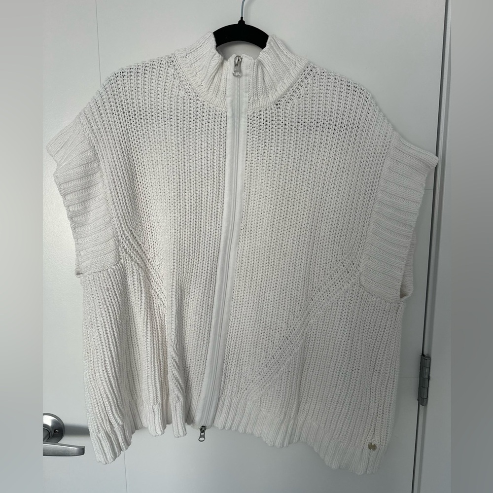 PURE Handknit 100% Cotton Zip-Up Knit Vest Sweater